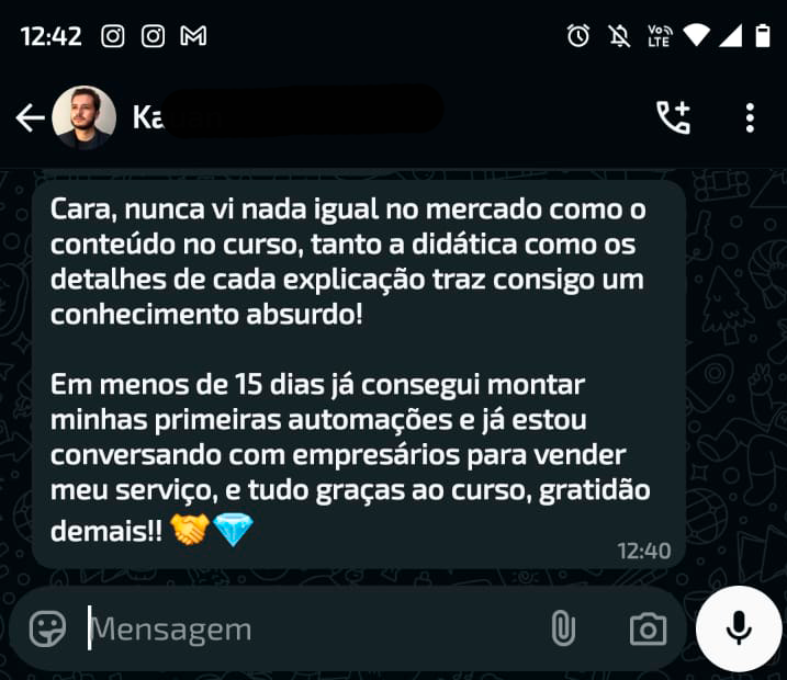 Depoimento de aluno